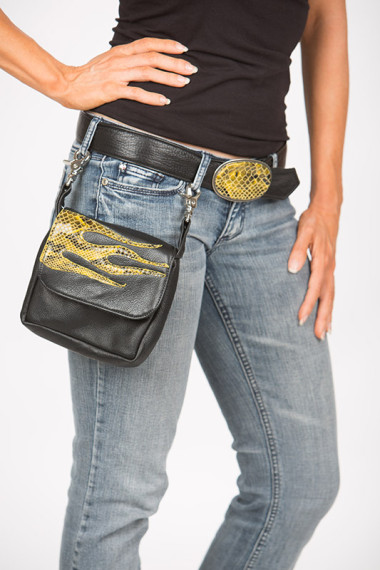 Riding Purse with yellow snake flame appliqué