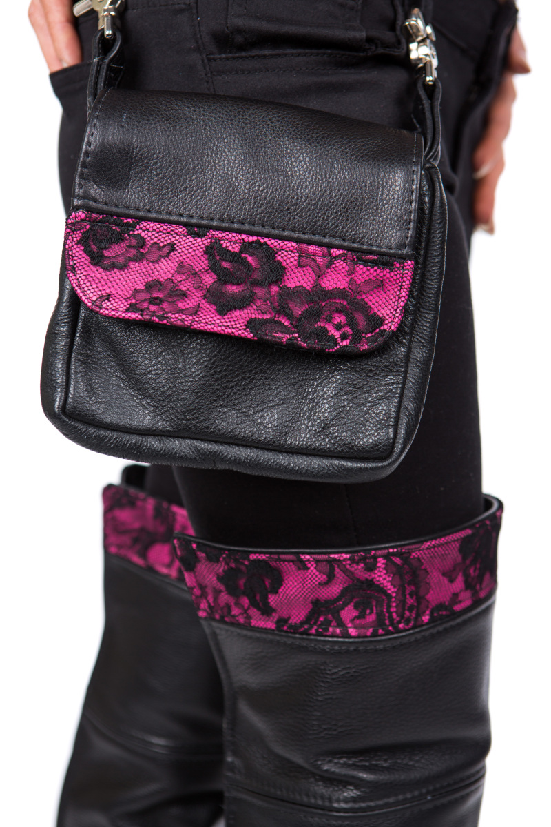 Leather & Lace Riding Purse in pink